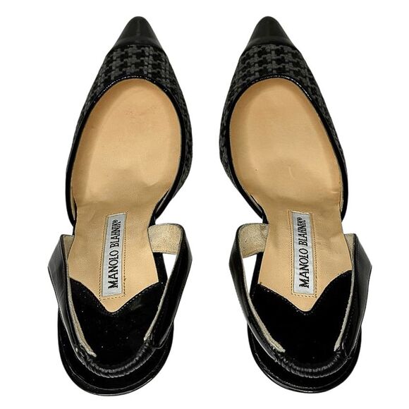 Manolo Blahnik Carolyne Slingback Woven Gray Black Pumps Size 36.5 Heels - Picture 7 of 12